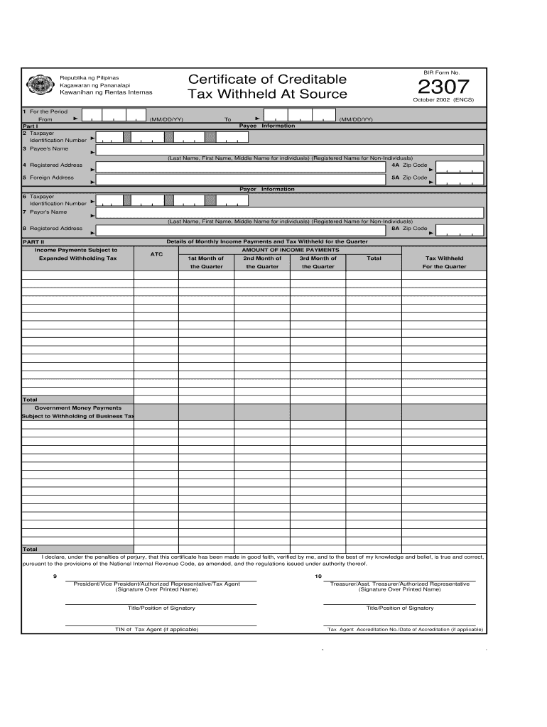  Bir Form 2307 Word Format 2002