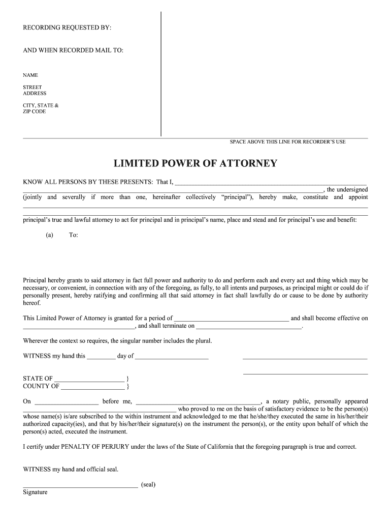 Limited Power of Attorney Forms Printable