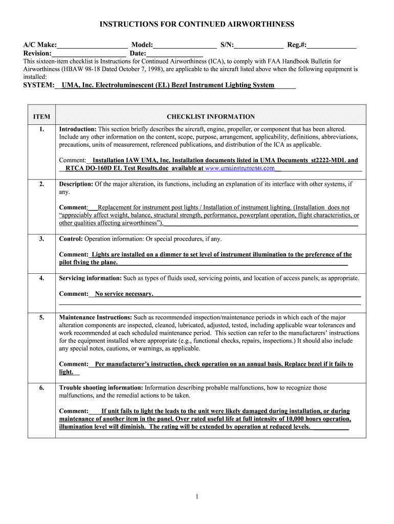 Instructions for Continued Airworthiness Template  Form