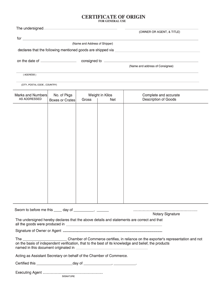 Certificate of Origin Template  Form