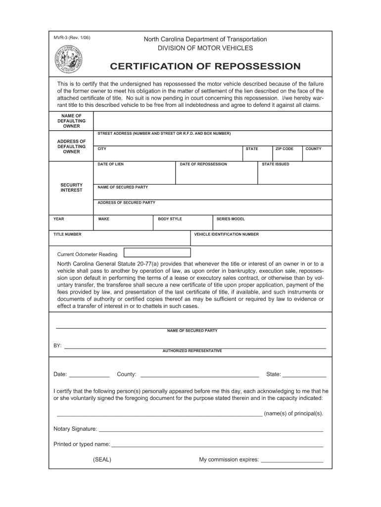 North Carolina Mvr 317 Form