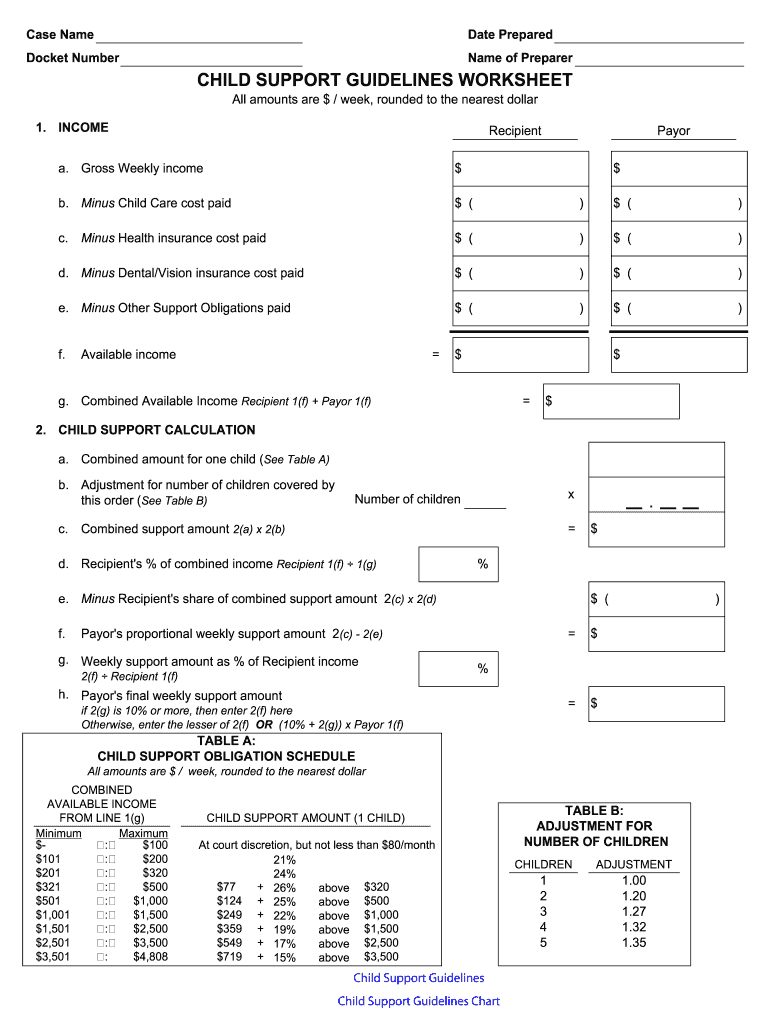 Child Support Worksheet  Form