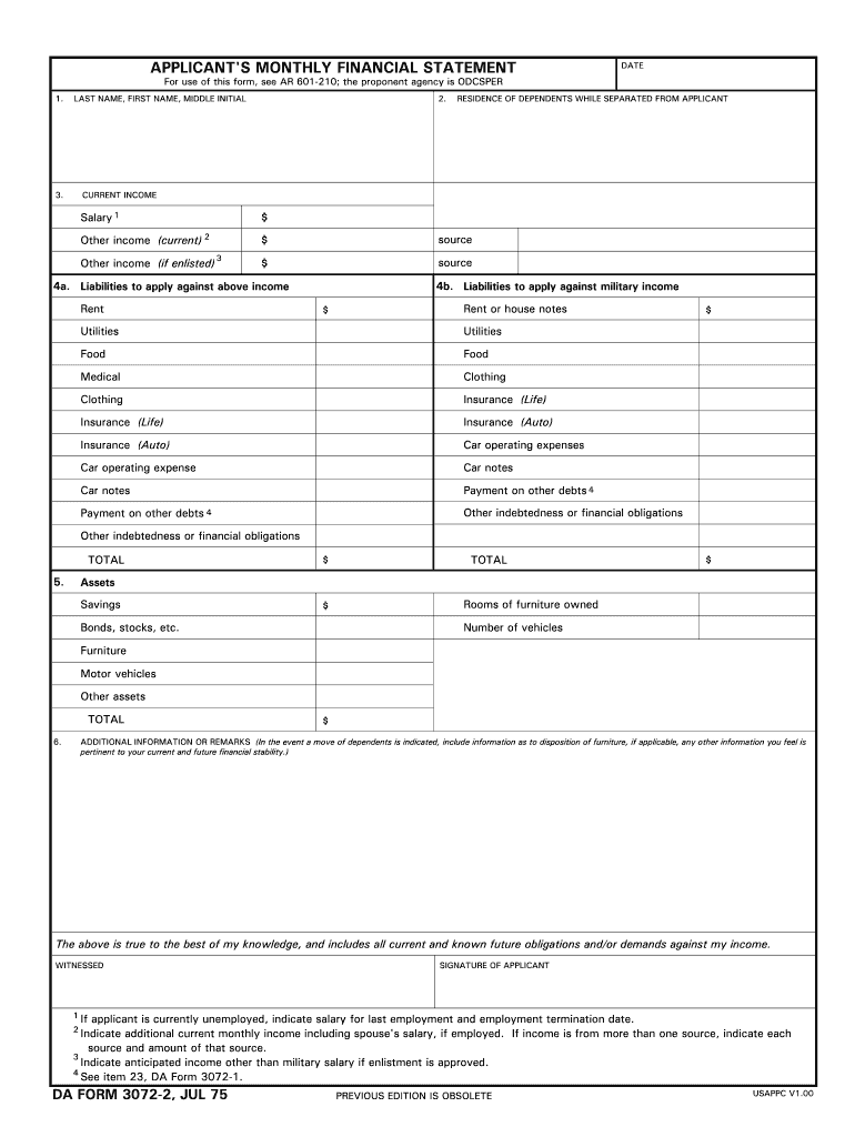 Monthly Financial Statement  Form