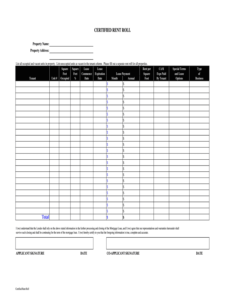 Rent Roll PDF Form