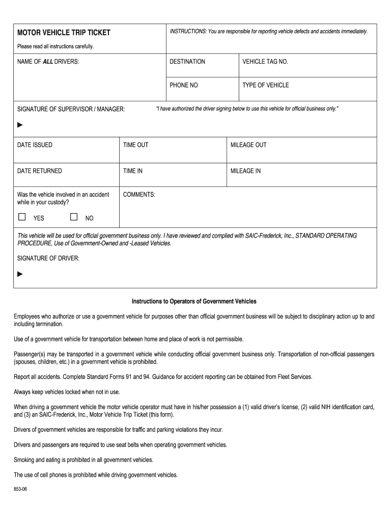 Trip Ticket Sample  Form