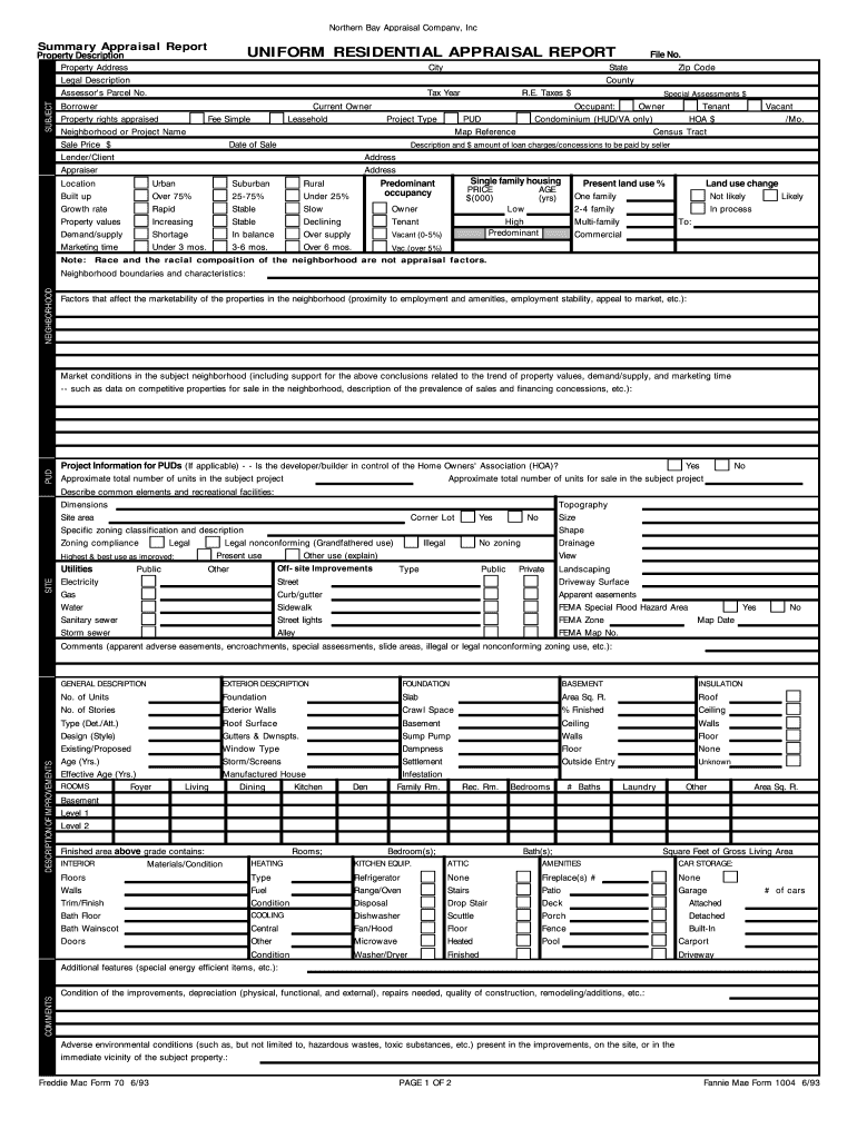 Uniform Residential Appraisal Report Fillable