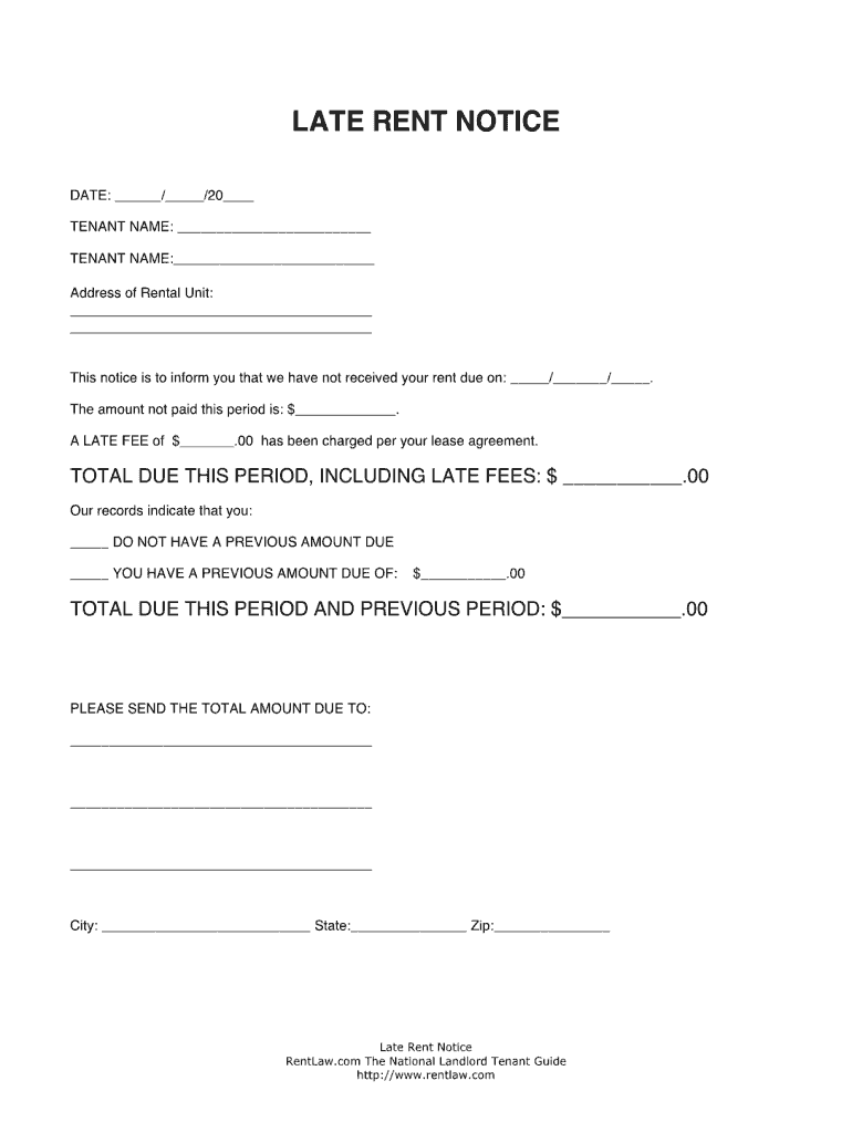 Late Rent Notice  Form