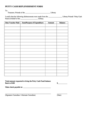 Petty Cash Replenishment Form