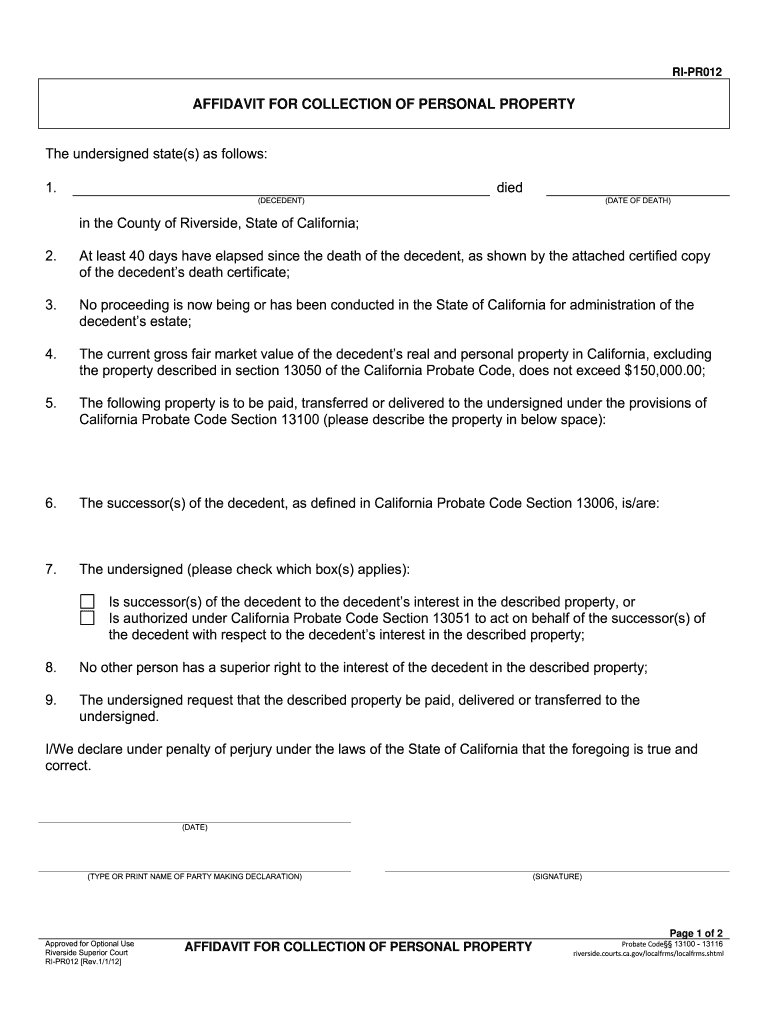 Ca Affidavit Riverside  Form