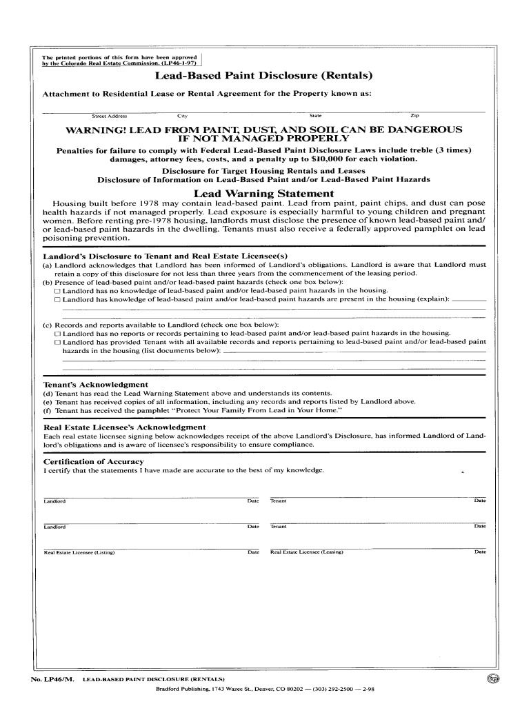 Colorado Lead Based Paint Disclosure Form