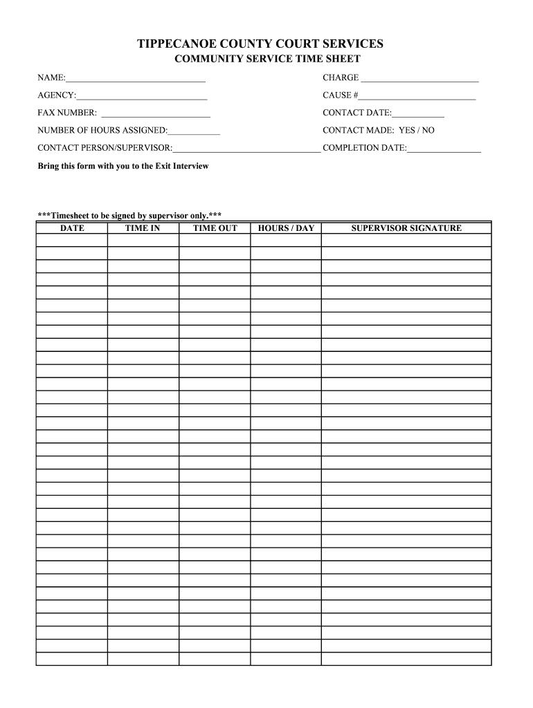 Tippecanoe County Community Service  Form