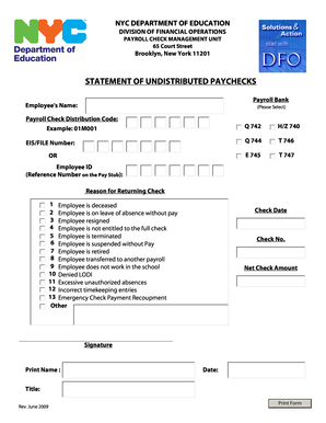 Nyc Statement of Undistributed Paychecks  Form