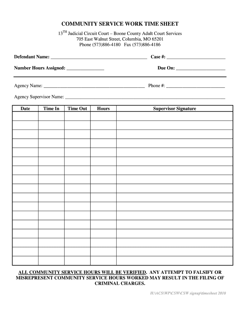 Missouri Community Service Form