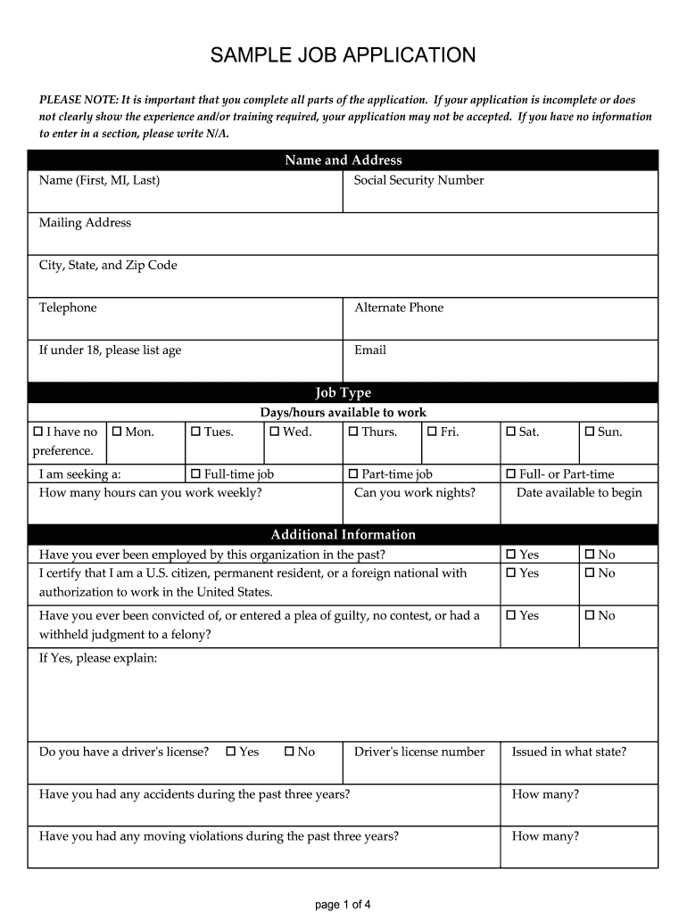 Sample Application  Form