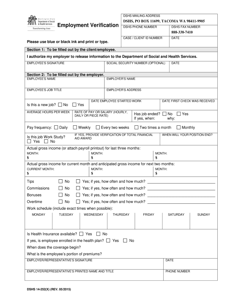  Dshs Start Work Form PDF 2015-2024