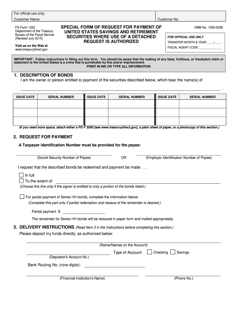  SPECIAL FORM of REQUEST for PAYMENT of UNITED  Treasurydirect 2015