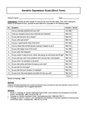 Geriatric Depression Assessment  Form