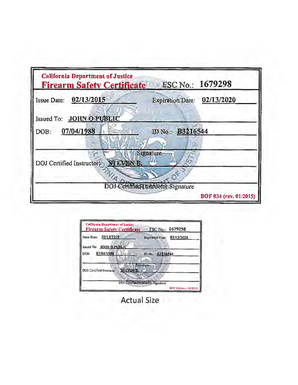 Firearm Safety Certificate  Form