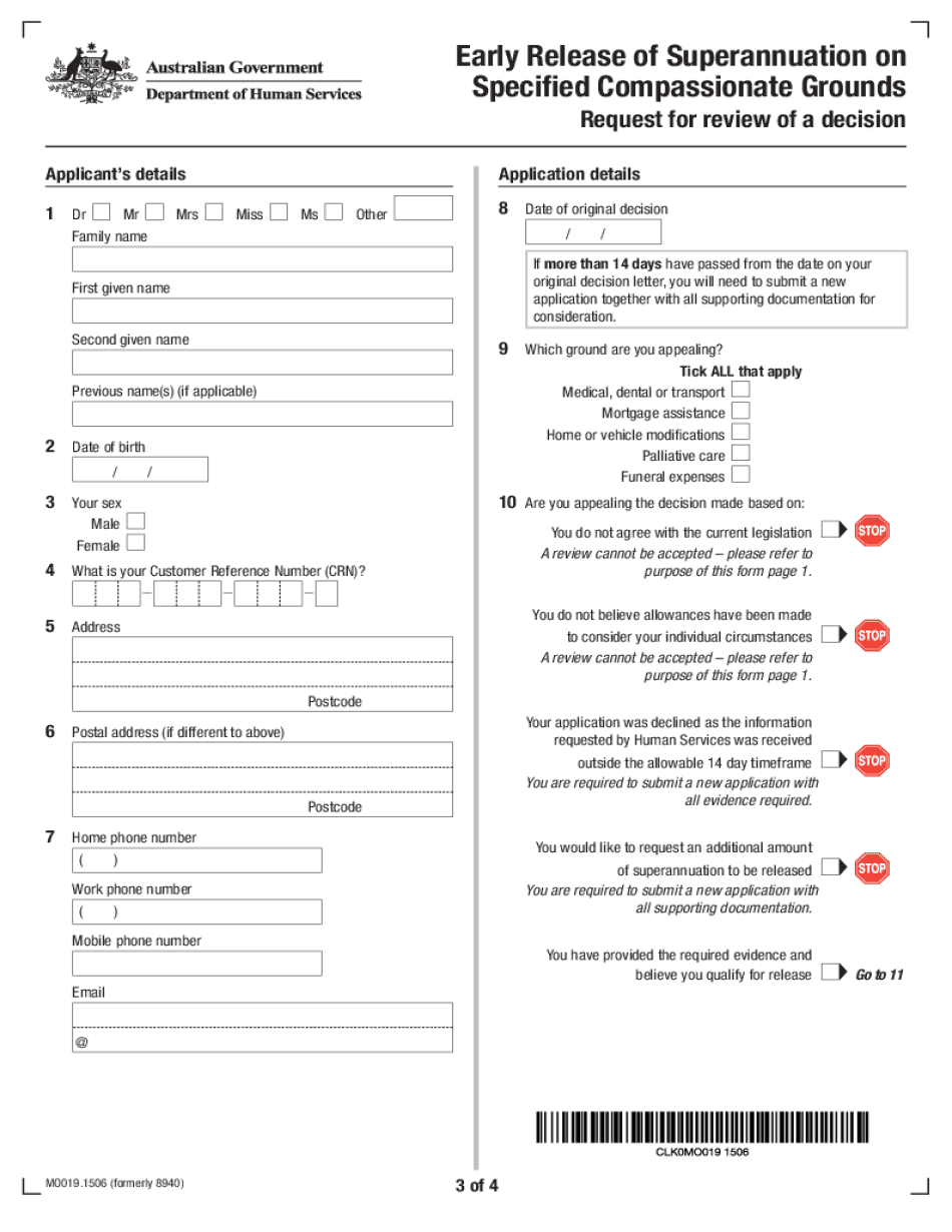  Early Release of Superannuation on Specified Compassionate Grounds Request for Review of a Decision Purpose of This Form for Mor 2015-2024