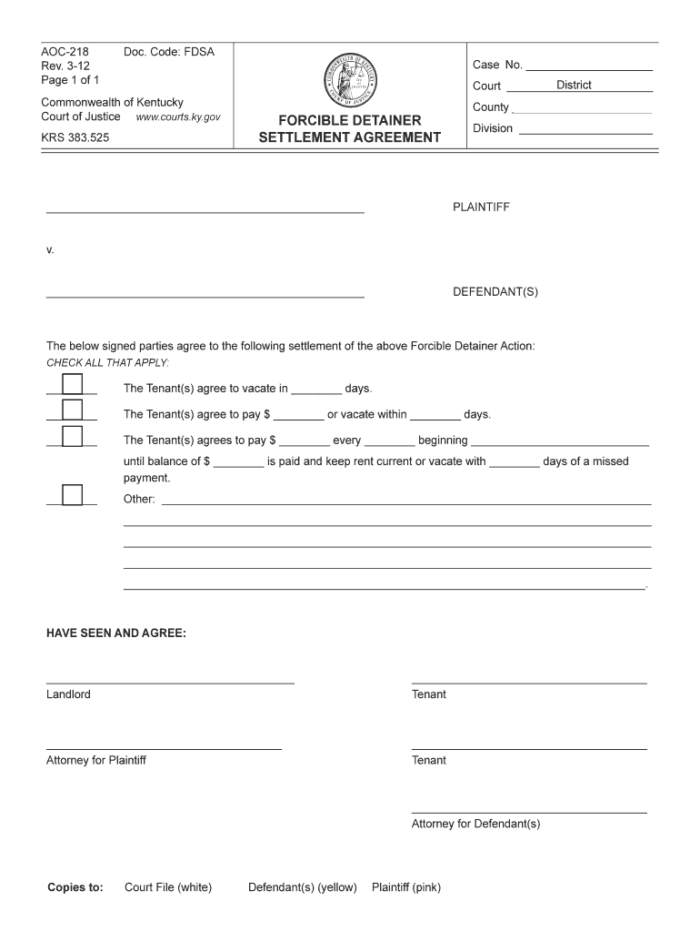 Kentucky Forcible Detainer Form