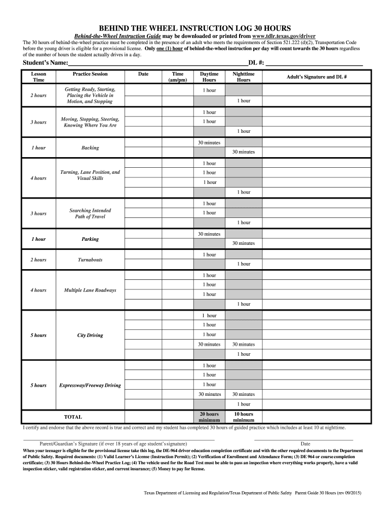  Printable 30 Hour Driving Log 2015-2024