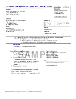 Affidavit of Payment Form