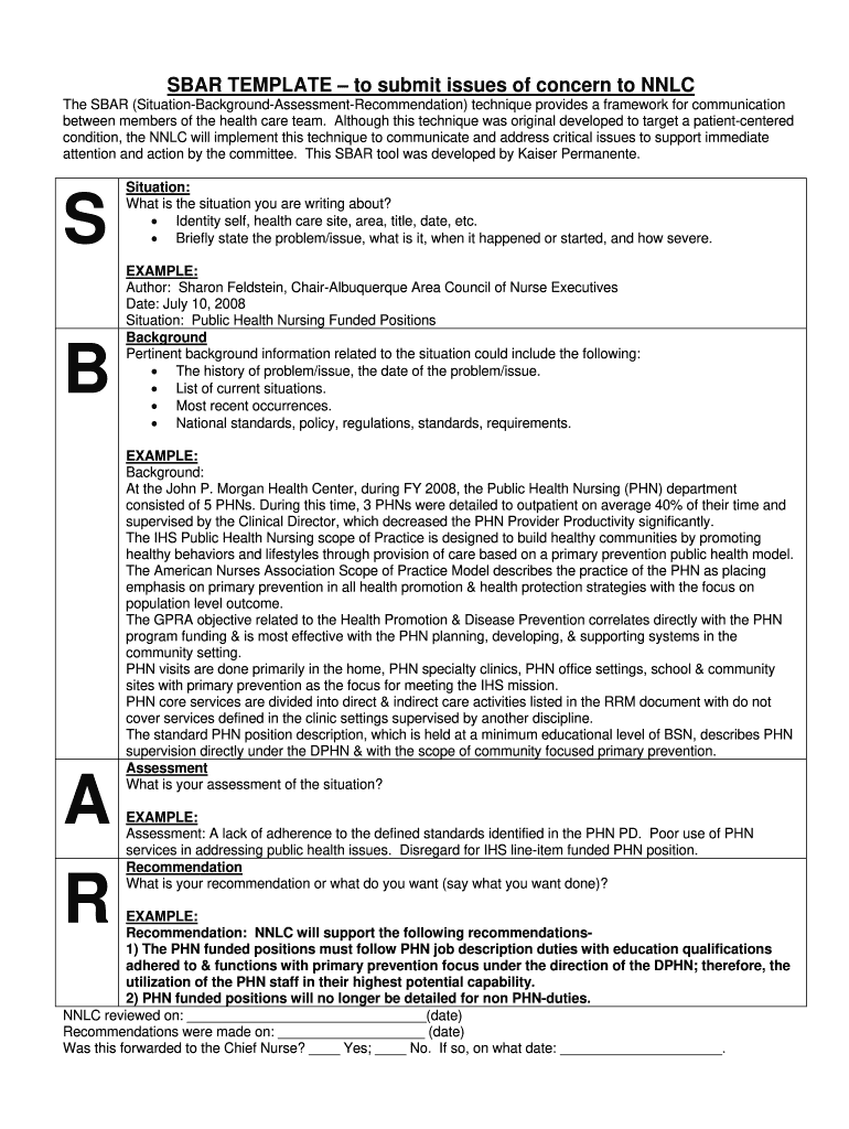 Sbar Template  Form