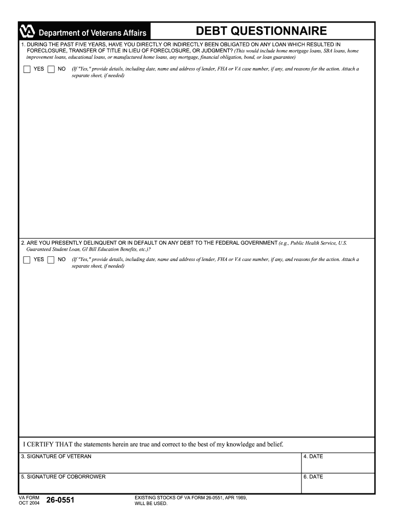 Va Debt Questionnaire  Form