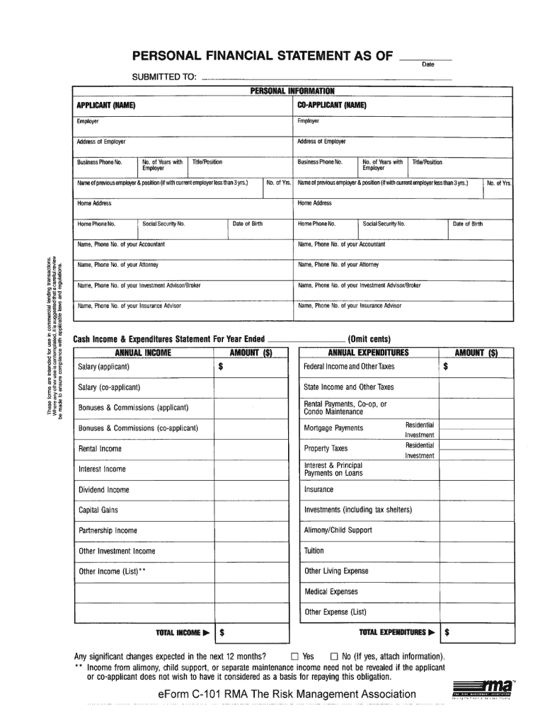 Rma Form C 101 Personal Financial Statement