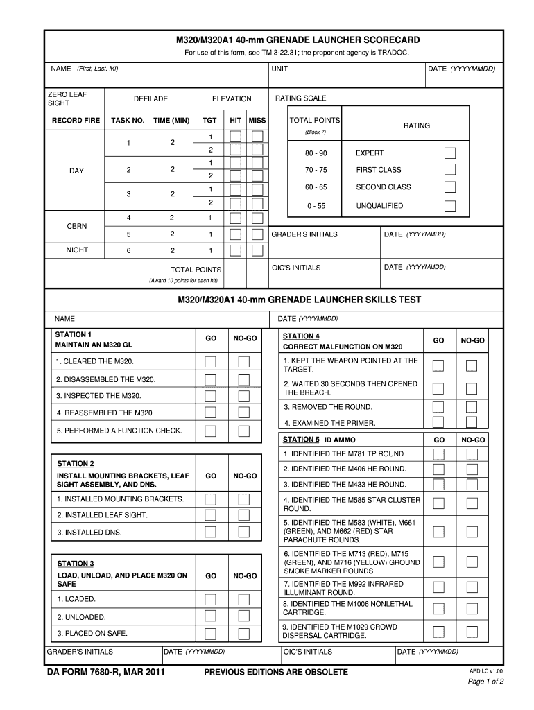 Da Form 7680 R