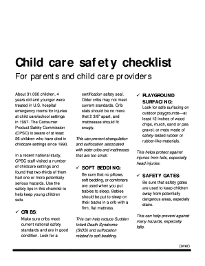 Child Care Safety Checklist Template  Form