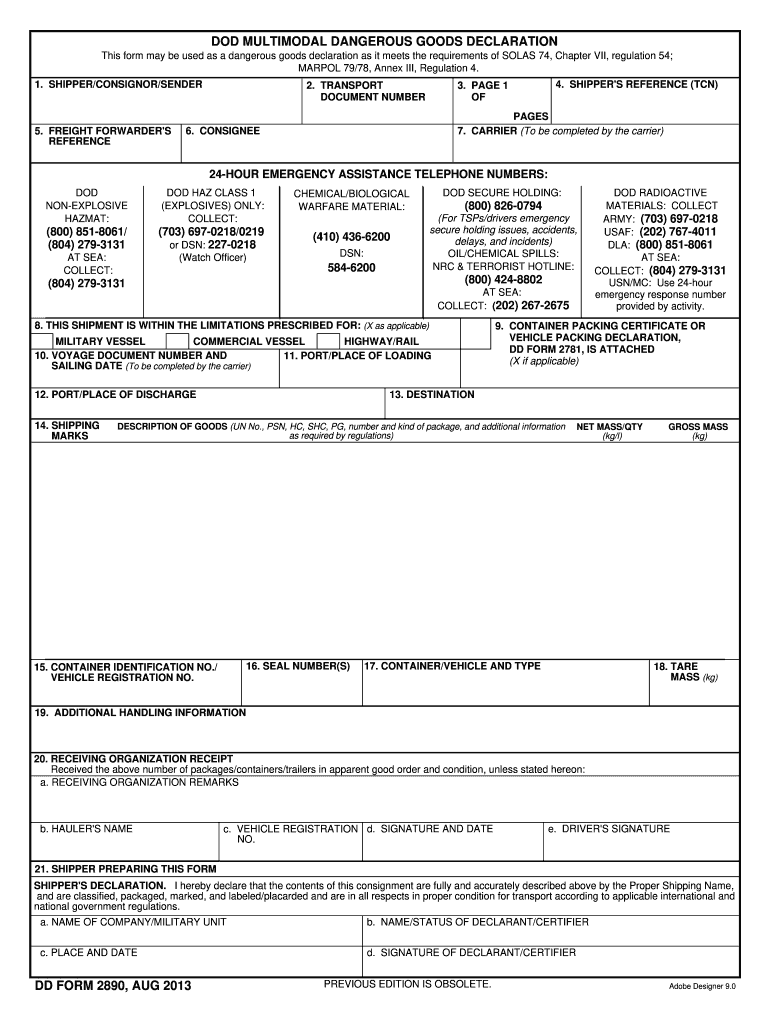  Dd 2890 PDF Form 2013