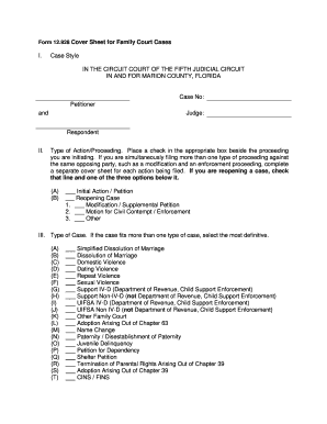 Florida Family Court Cover Sheet for Marion County Form