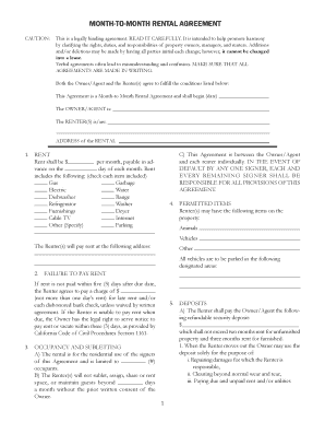 Month to Month Lease Agreement  Form