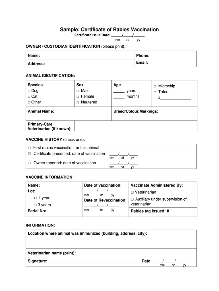 Dog Rabies Vaccination Certificate  Form