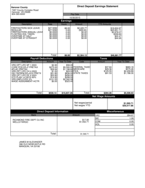 Direct Deposit Earnings Statement  Form