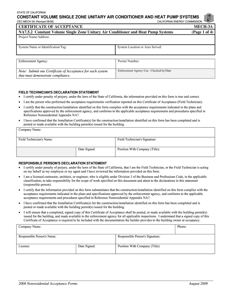  MECH 3A Constant Volume Single Zone Unitary AC and Heat Energy Ca 2009