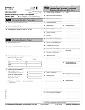  Form 8865 Schedule K 1 Partner's Share of Income, Deductions, Credits, Etc Irs 2015