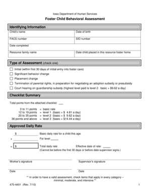 470 4401 Foster Child Behavioral Assessment Dhs Iowa  Form