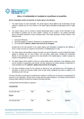 Waiver of Confidentiality for Candidate for AliyahReturn to IsraelOlim  Form