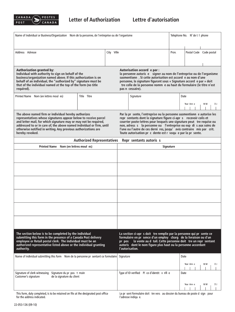 Lettre Autorisation Poste Canada  Form