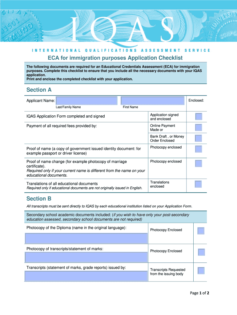 Eca Application Checklist  Form