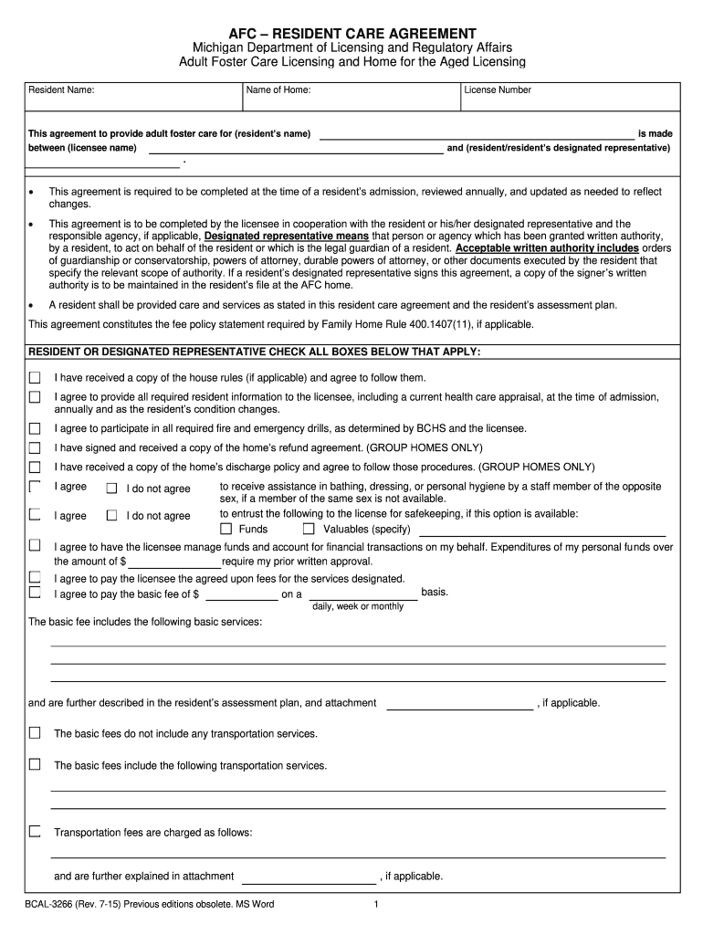  Mi Resident Care Agreement 2015-2023