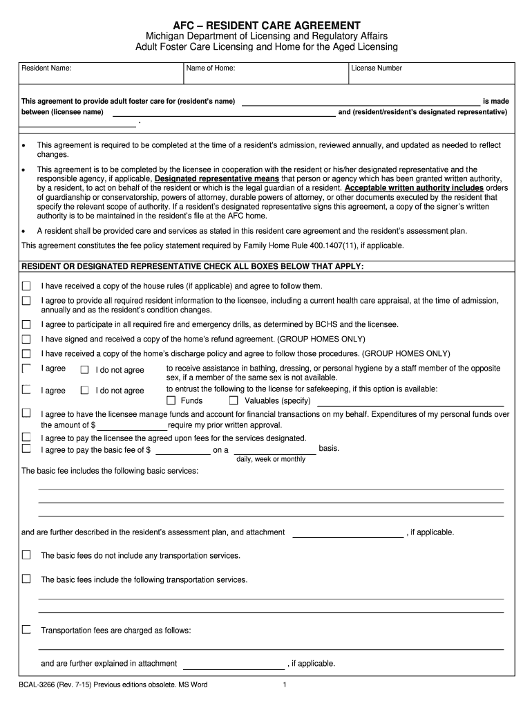  Mi Resident Care Agreement 2015-2024