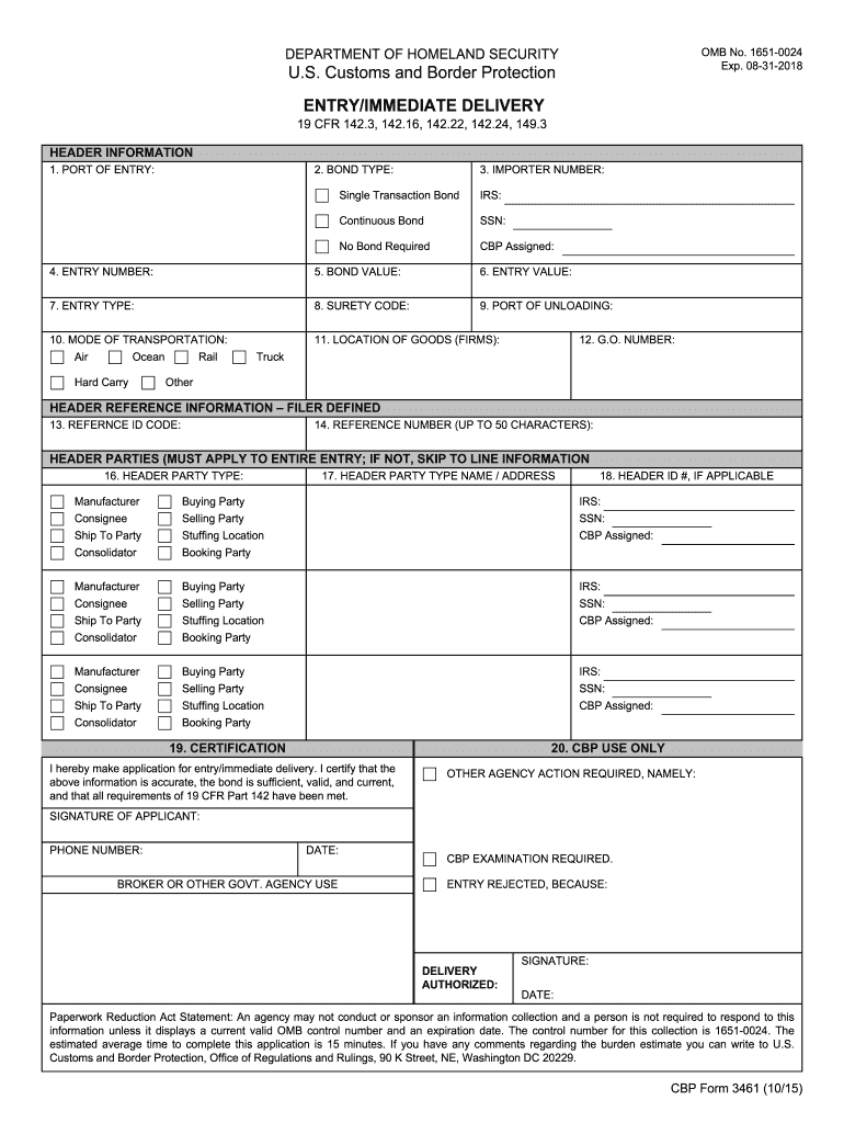  Cbp 3461  Form 2015