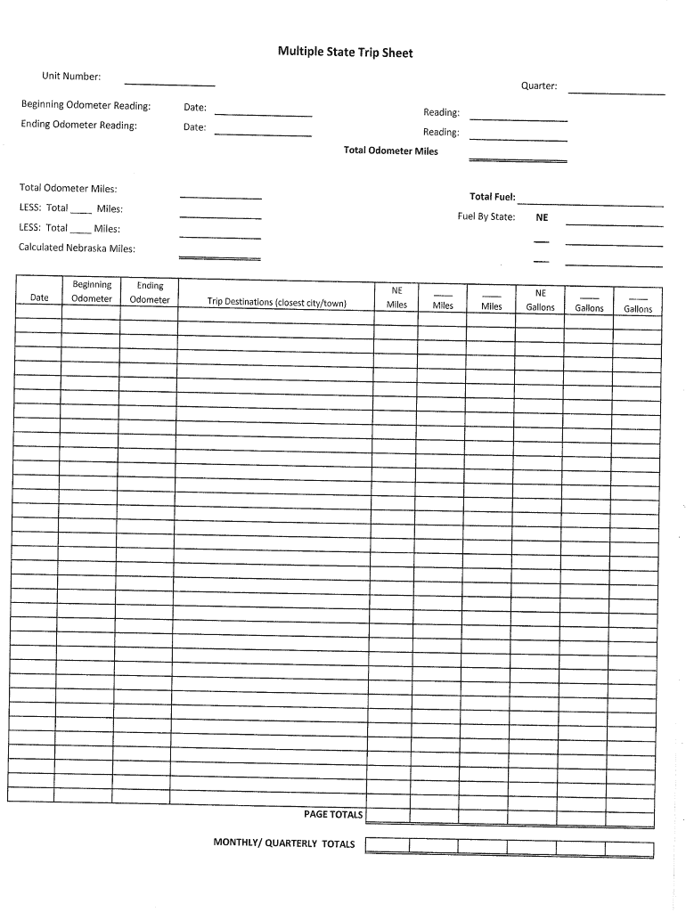 Nebraska Trip Sheet  Form