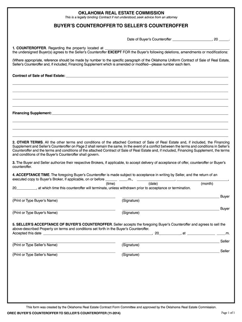 Oklahoma Counteroffer Form