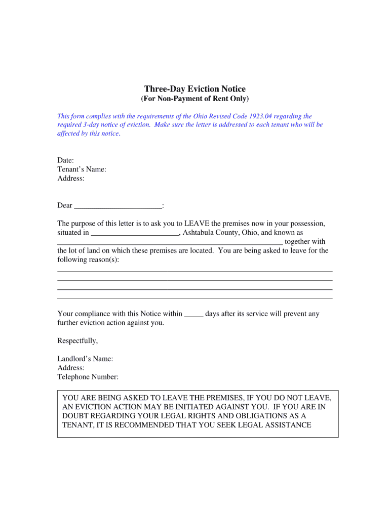 Example Eviction Notice Ohio  Form