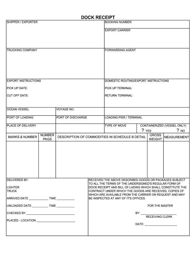 Dock Receipt Template  Form