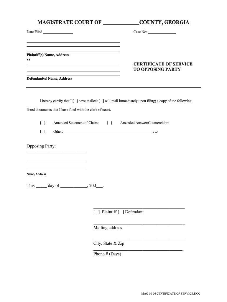 Certificate Of Service Example Form Fill Out And Sign Printable Pdf